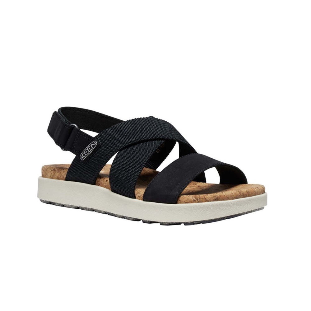 Keen Black Cork-Trim Crisscross Sandals